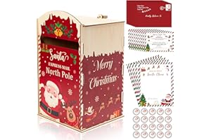 EYxsaxenk Letter to Santa Mailbox - DIY Wood North Pole Christmas Delivery Mailbox Craft Kit with Santa Letter Nice List Certificate Envelope Sticker for Xmas Indoor Outdoor Home Classroom Porch Decor