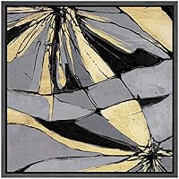 SIGNWIN Framed Canvas Wall Art Gold, Black, Grey Lines and Color Blocks Abstract Brushstroke Oil Painting Modern Art Chic Expressive for Living Room, Bedroom, Office - 16x16 inches