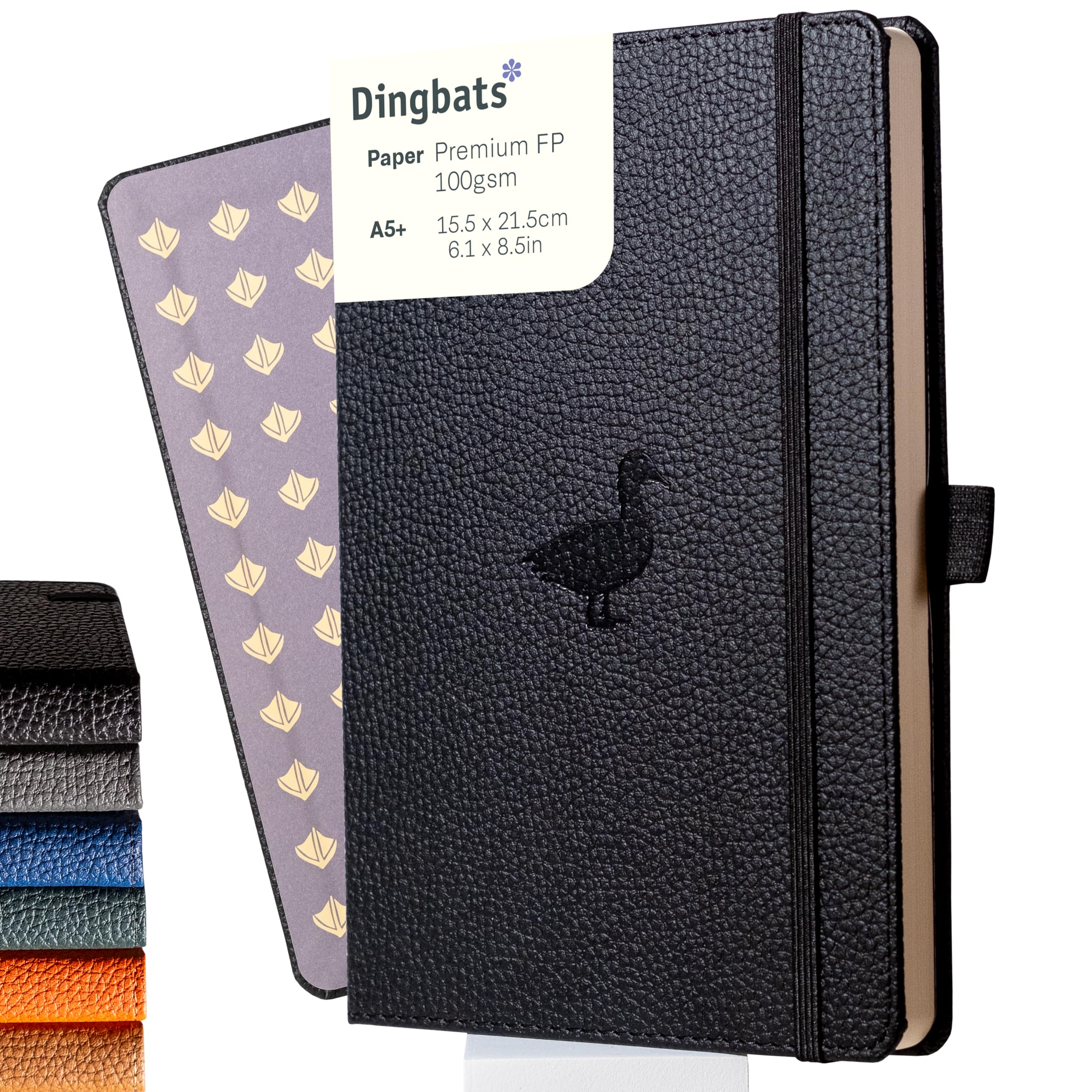Dingbats* Wildlife Dotted Journal Notebook A5 - Vegan Leather Hardcover - Ideal for Work, Travel, Writing - with Pocket, Elastic Closure & Bookmark
