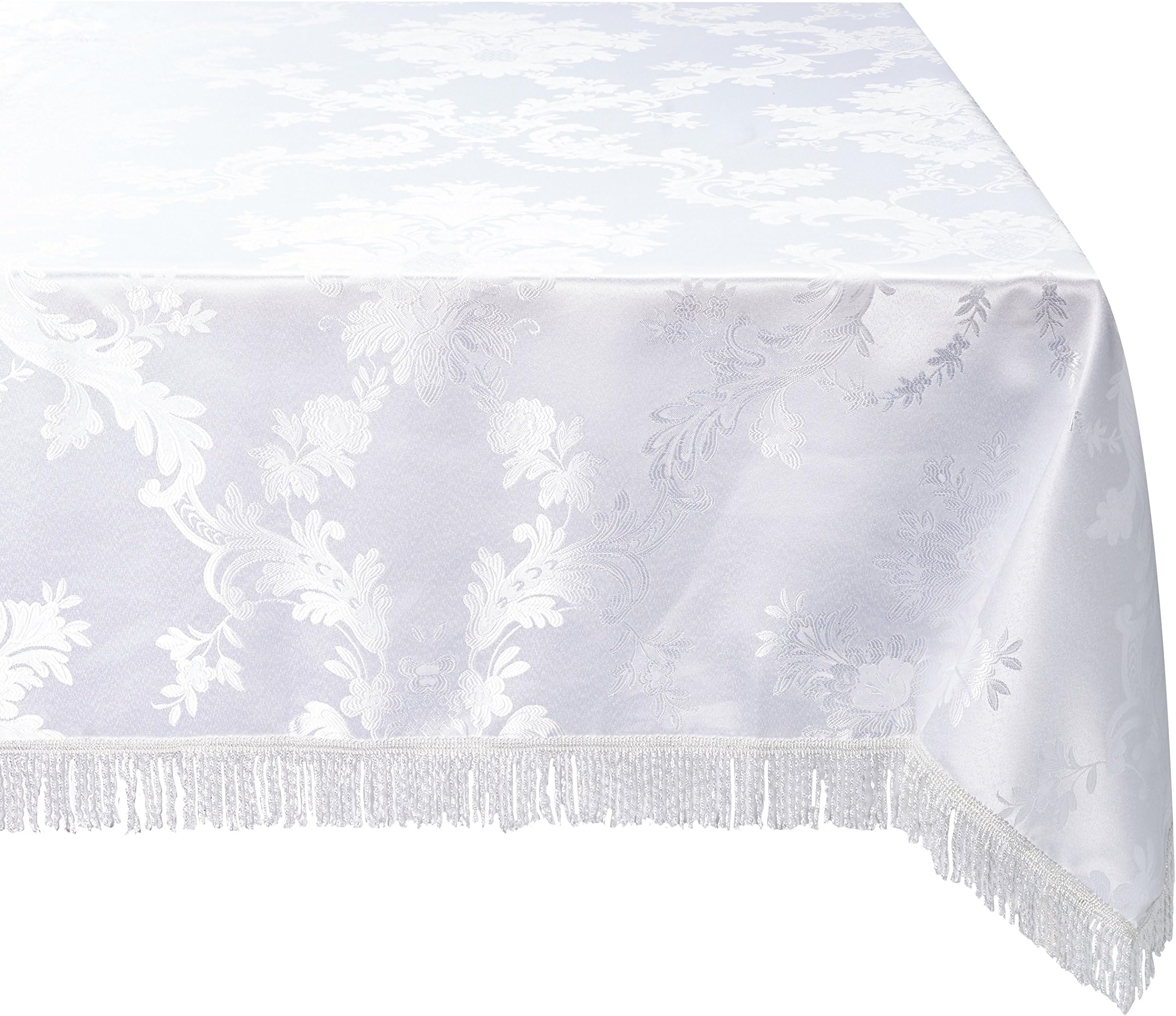 Violet LinenMajestic Damask Design Tablecloth - White 60" by 160" Oblong/Rectangle