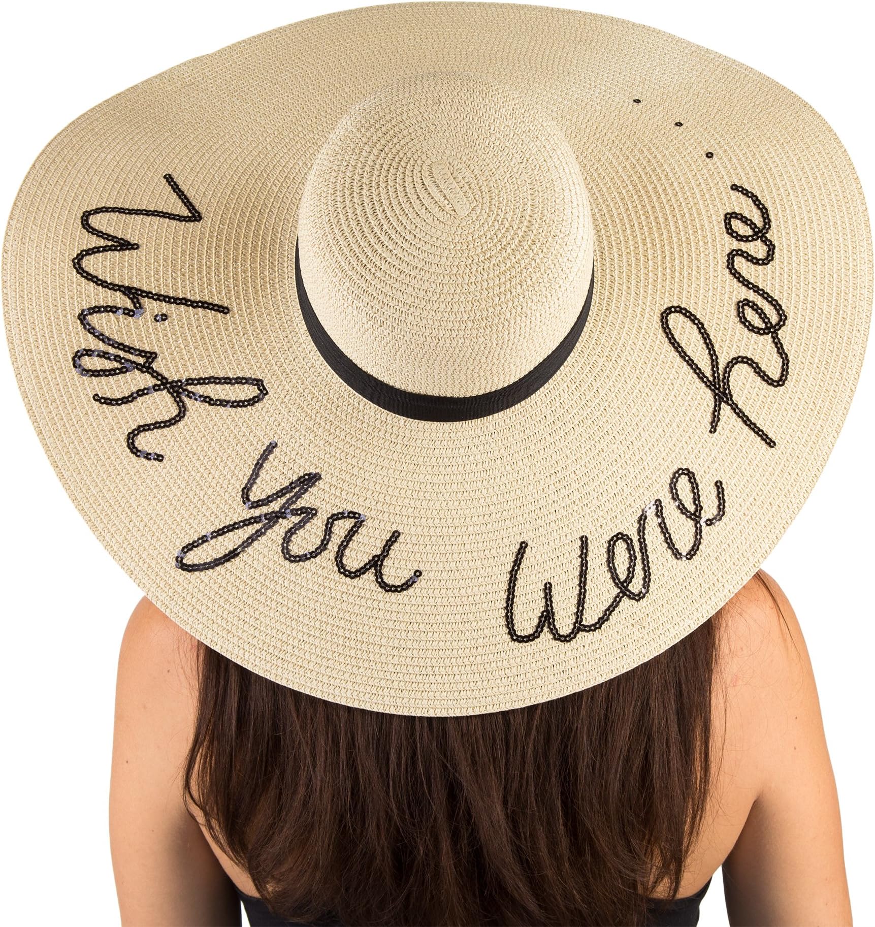 The Chic Soul Womens Sequin Straw Floppy Sun Hat