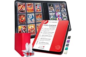 FORZAROCKET Toploader Binder, Holds 252 Top Loaders, 8 INCLUDED, Waterproof PU Leather, Archival Safe Pockets, Compatible with MTG, TCG, Sports, Trading Cards in 3"x4" Toploaders (9 pocket, Lava Red)