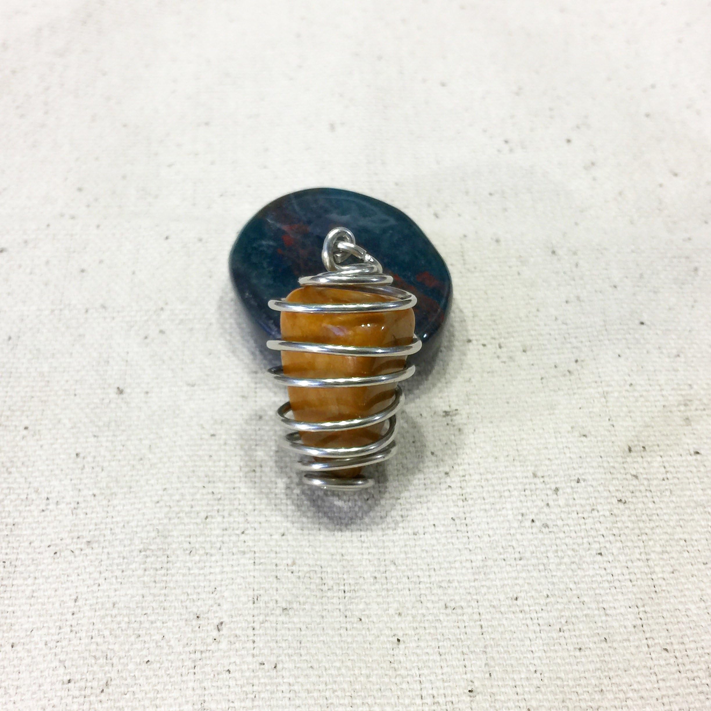 Yellow Jasper Wire Wrap Pendant Healing Cage Crystal Gemstone