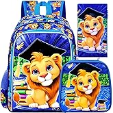 gxtvo 3PCS Kids Lion Backpack for Boys, 16" Kids Bookbag with Lunch Box, Water Resistant School Bag for Elementary Prechool Toddler