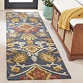 SAFAVIEH Blossom Collection 2'3" x 6' Navy / Multi BLM402A Handmade Premium Wool Runner Rug