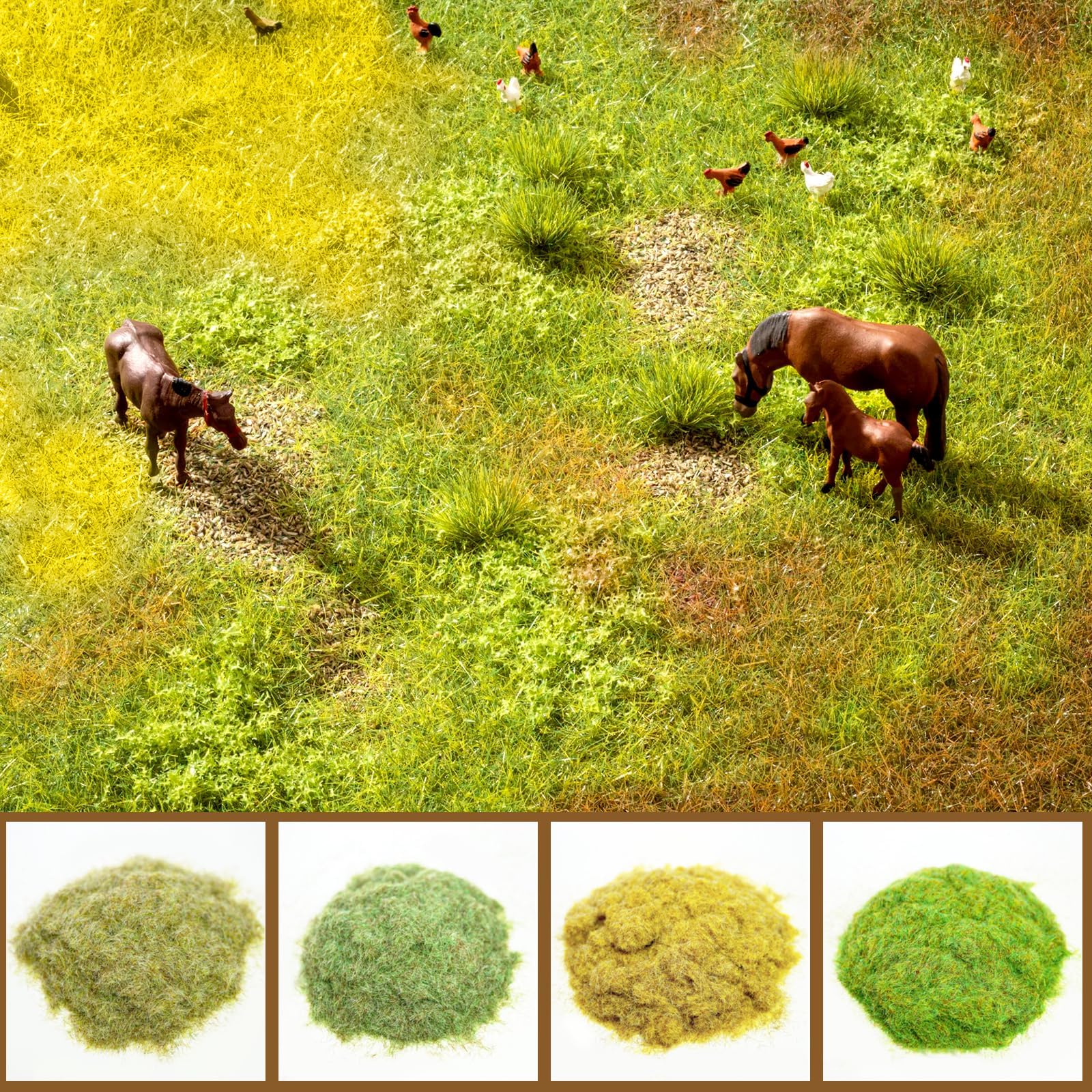 Warmtree 4 Pcs Mixed Static Grass Terrain Powder 3mm Diorama Grass Model Grass Diorama Supplies Terrain Model Kit Sand Table Simulation Landscape War Game Miniatures Fairy Garden