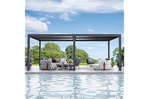 MODERN SHADE OUTDOOR LIVING SPACES Modern Shade Aurora Louvered Pergola 10'x20' with USB Charging Port Deck, Extra Large Outdoor Pergola with Adjustable Waterproof Roof & Integrated Drainage, Reinforced Frame, Easy Assembly, Black