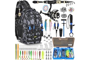 PLUSINNO Fishing Backpack with Fishing Rod and Reel Combos Tackle Boxes, Waterproof Tackle Backpack for Fishing Gear with Rod Holder, Fishing Gifts for Men with Fishing Tool Kit...