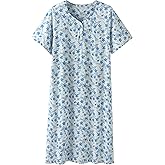 Keyocean Womens Nightgown for Summer - Soft Cotton Comfortable Short Sleeve Lightweight Floral Sleepwear & Loungewear (M-XXL)