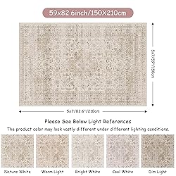 WondRg 4x6 Washable Beige Vintage Area Rug for