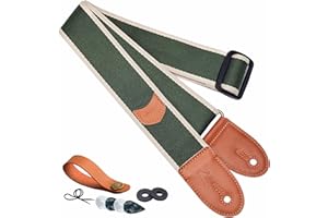 Nefelibata Guitar Strap Cotton, Full Grain Leather Ends Guitar Straps with Pick Pocket for Bass, Electric & Acoustic Guitar, Come with Free Strap Button, 1 Pair Strap Locks and 4 Guitar Picks