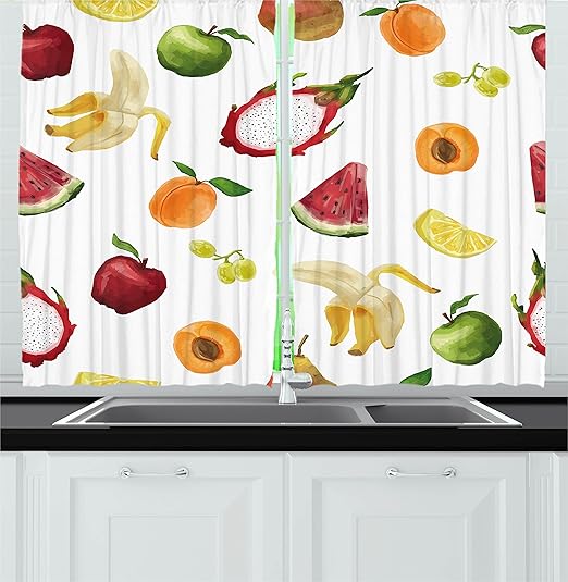 Amazon Com Ambesonne Watercolor Kitchen Curtains Abstract Fruit