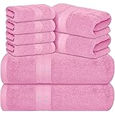 Avalon Towels Luxury 8 Piece Pink Towels Set, 2 Bath Towels, 2 Hand Towels and 4 Washcloths, 600 GSM 100% Ring Spun Cotton Highly Absorbent Pink Bathroom Towels, Ideal for Hotel, Spa and Gym