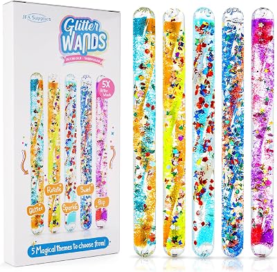 JFA Supplies Pack of 5 Spiral Glitter Wands 16 cm Assorted Colours Shapes