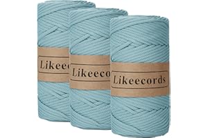 Likeecords 3 Skeins of 4mm Polyester Braided Macrame Cord 140Yard /426Feet,Elastic Yarn for Crocheting Bag Cord for DIY Crafts,Plant Hangers, Bag, and Home Decorations (Sage Green)