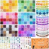7200PCS 6mm Glass Beads Bracelet Making Kit, 144 Colors Assorted Crystal Beads for Bracelets and Jewelry Making, Round Crackle Glass Beads for DIY Necklace Friendship Bracelets Earring Crafts
