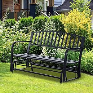 Steel Patio Chairs, Patio Garden Glider 2 Person Outdoor Porch Bench Rocking Chair Yard Furniture