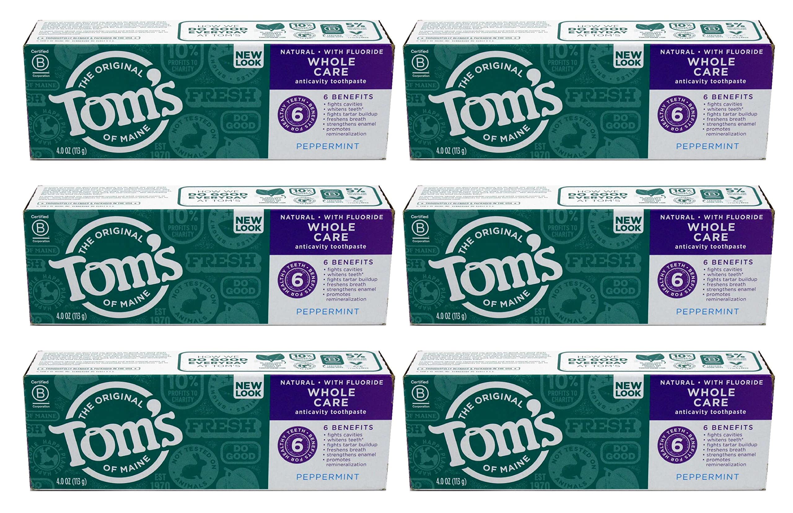 Tom's of Maine Whole Care Fluoride Gel, Peppermint, 4.7 Ounce, Pack of 6