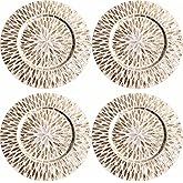 chicapica round wooden charger plates set of 4 13 inch – mother of pearl inlay decorative placemats for dining table and wall display (golden leaf white, 13")