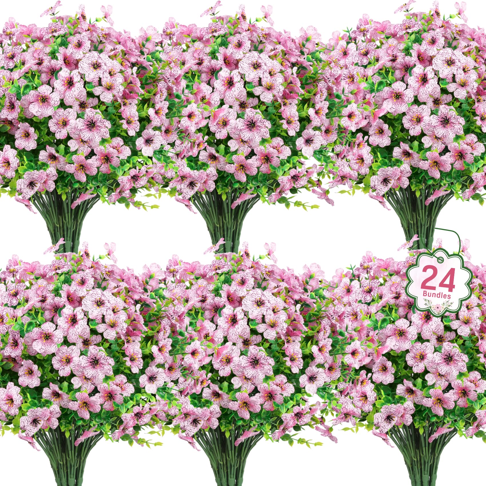 Photo 1 of *****used***Ouddy Decor 24 Bundles Artificial Flowers for Outdoors Fake Silk Flowers UV Resistant Faux Plastic Plants for Spring Summer Garden Porch Window Box Table Vase Home Indoor Outdoor Decoration, Pink