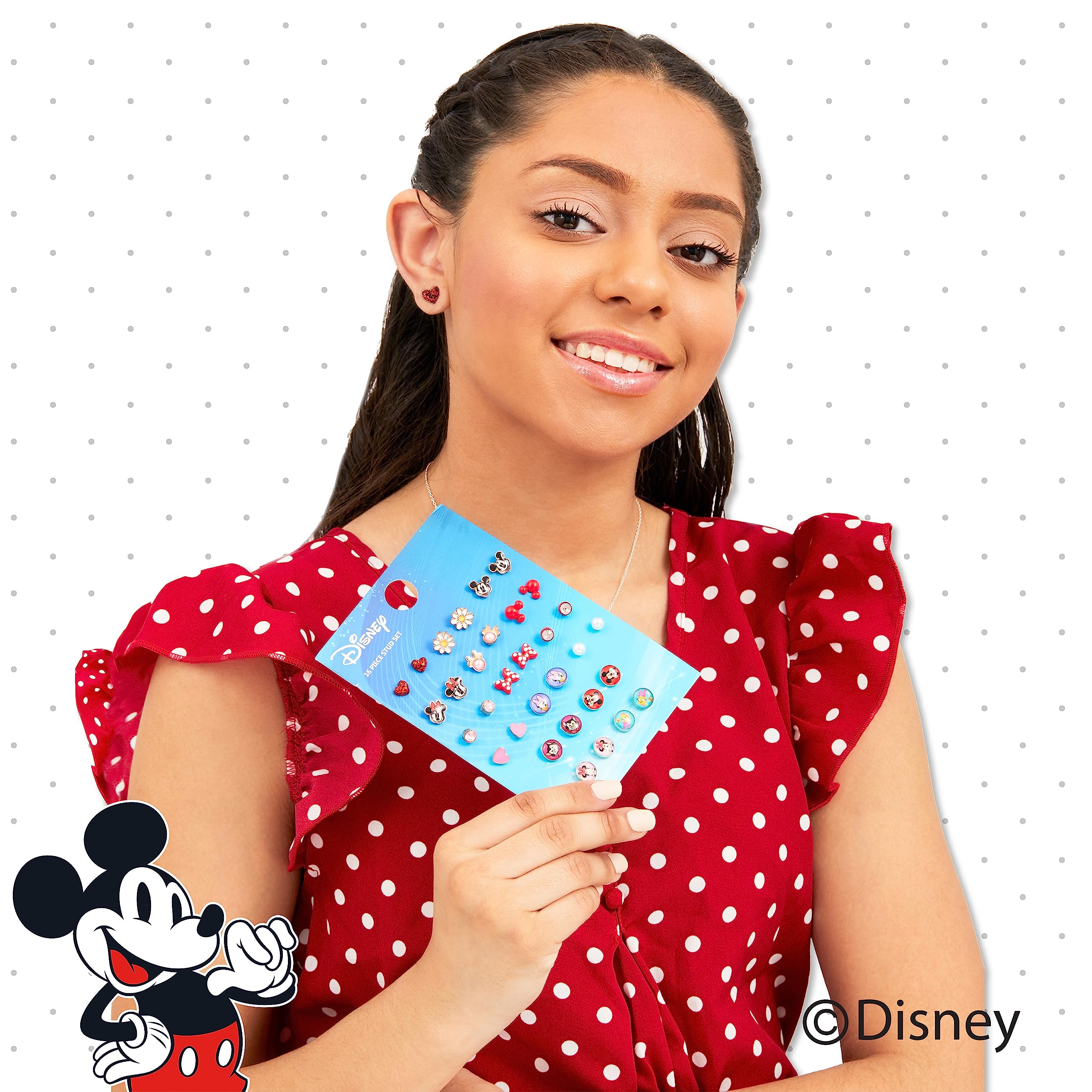 Disney Mickey, Minnie Mouse & Friends Stud Earrings Pack 16 Pairs Officially Licensed, Valentines Earrings