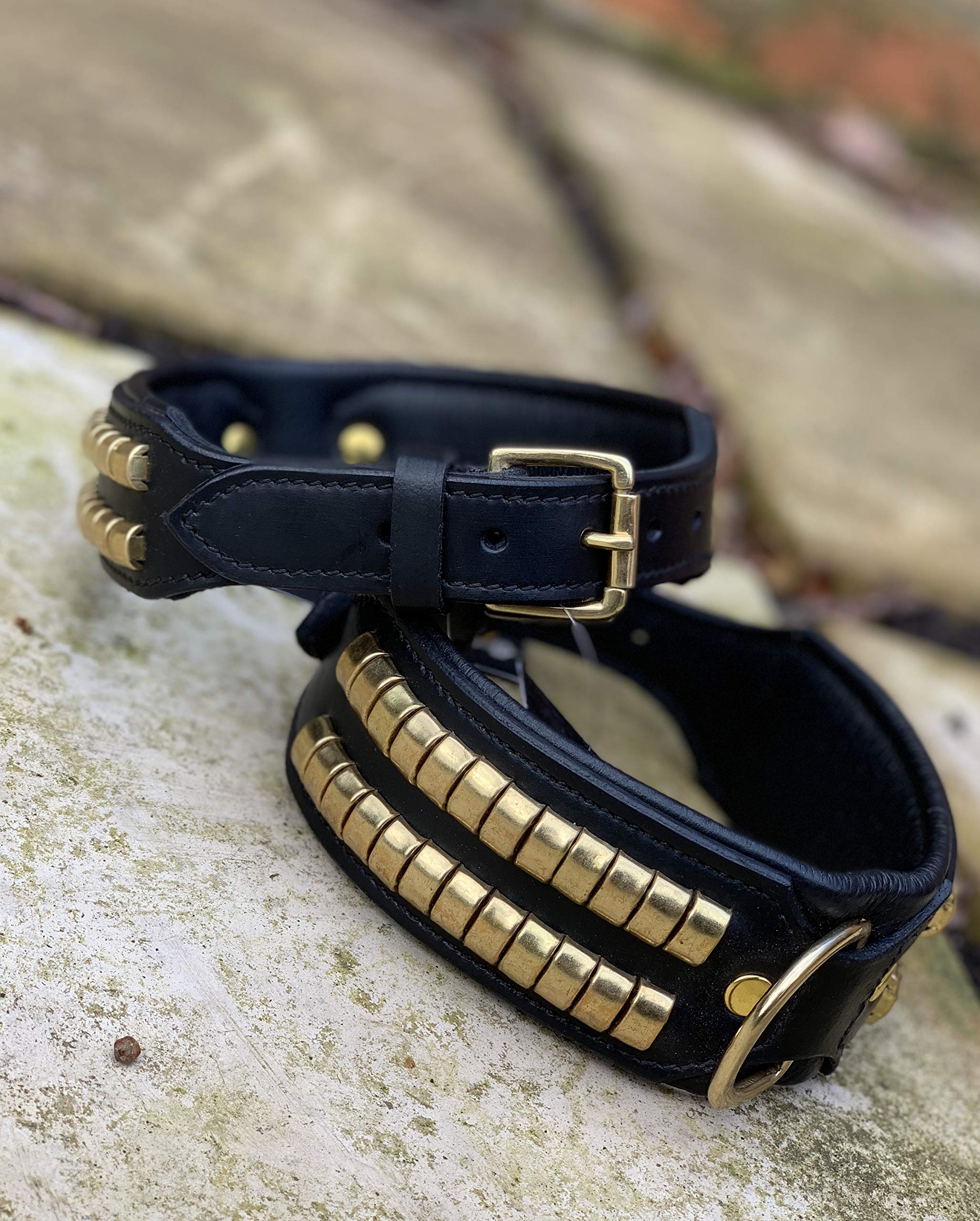 Leather Dog Collar Studded Black Strong For Staffy Rottweiler Pit Bull Bulldog Terrier And Other Strong Dogs (NECK SIZE 23 INCH TO 25.5 INCHES)