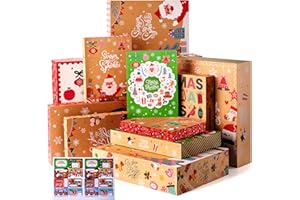 JOYIN 12 PCS Christmas Shirt Gift Boxes with Lids for Presents, Large Robe Cardboard Boxes, Xmas Classic Decorative Box for Clothes, Birthday Holiday Wedding Gift Wrapping Decor, Hat, Sweater and Coat