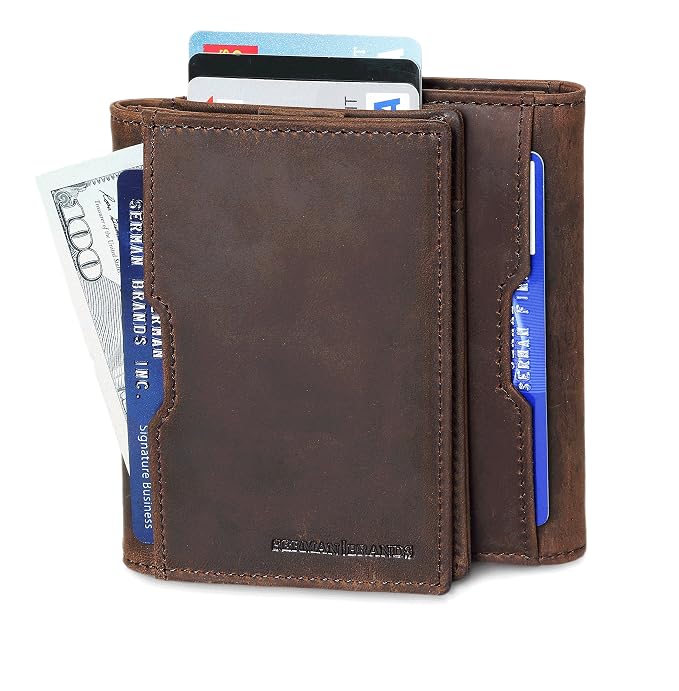 Serman Brands Wallets For Men Slim Mens Leather Rfid Blocking Minimalist Card Front Pocket Bifold Travel Thin - 