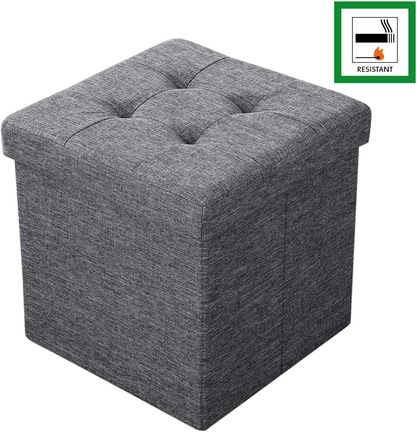 SONGMICS MAZIE Collection, Storage Ottoman Cube, 38 cm Folding Foot Rest Stool, Small Ottoman with Storage, Easy Assembly - Image 3