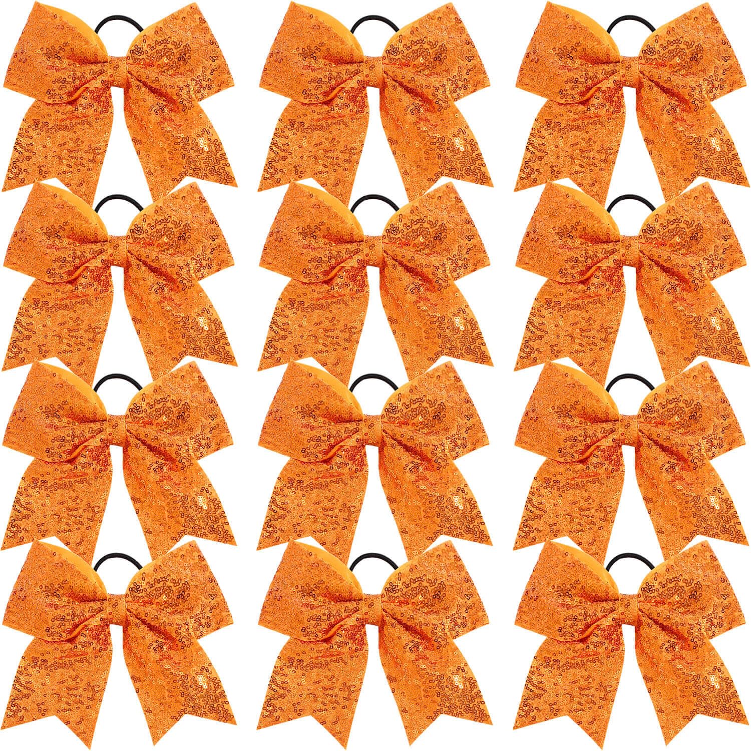 Photo 1 of 12 Pcs Large Glitter Cheer Bows Ponytail Holder Girls Elastic Hair Ties 8" Big Hair Bows Sports Cheerleaders Accessories for Teens Women Cheerleader Girls (Orange)