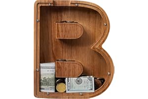 ladenk 12 Inch Extra Large Wooden Kids Letter Piggy Bank - Piggy Bank for Boys Girls - Initial B Bank - Alphabet Money Bank for Birthday