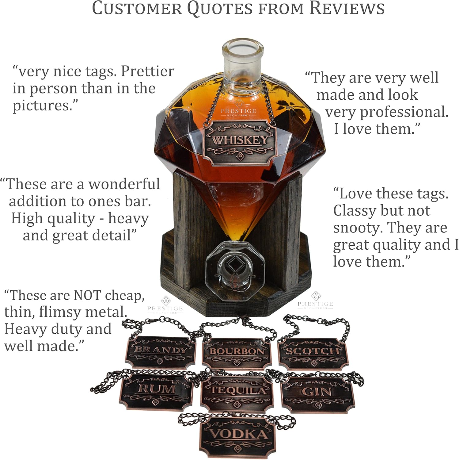 Copper Liquor Decanter Tags / Labels Set of Eight Whiskey, Bourbon