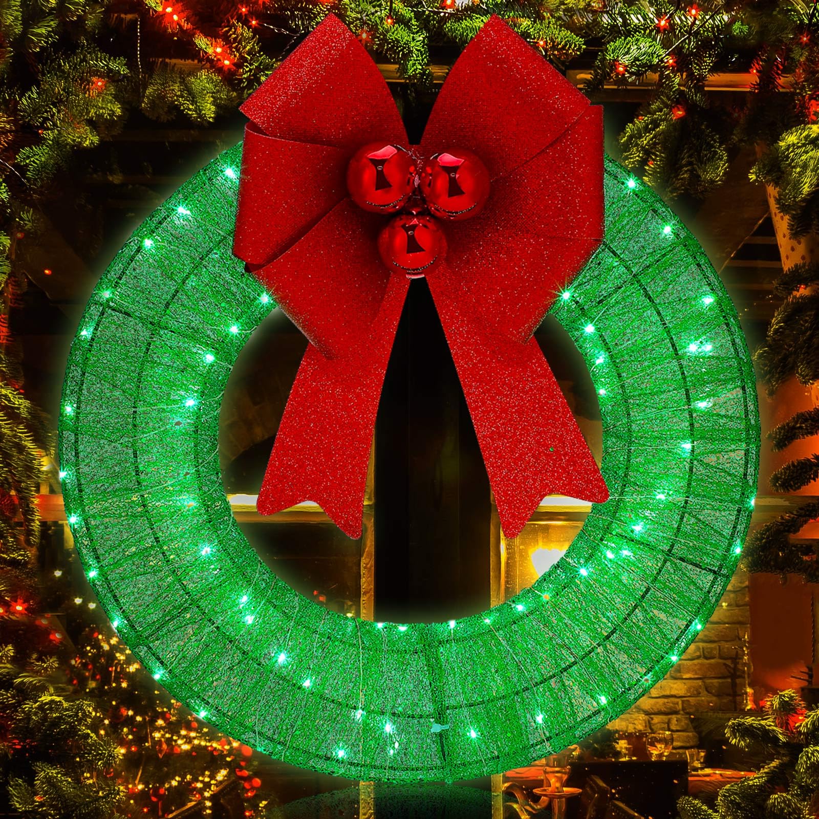 Photo 1 of VIHOSE 19.3 Inch Lighted Christmas Wreath Battery Operated Christmas Decorations Green Outdoor Led Wreath with Lights Party Decor for Indoor Outdoor Front Door Window Wall Decor(2 Pcs)