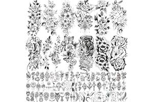 ZOMME 72 Sheets 3D Flowers Temporary Tattoos for Women Adult, Including 12 Sheets Large Fake Tattoos That Look Real and Last Long, Waterproof Rose Moon Butterfly Tiger Snake Tattoos and Flowers Tattoos