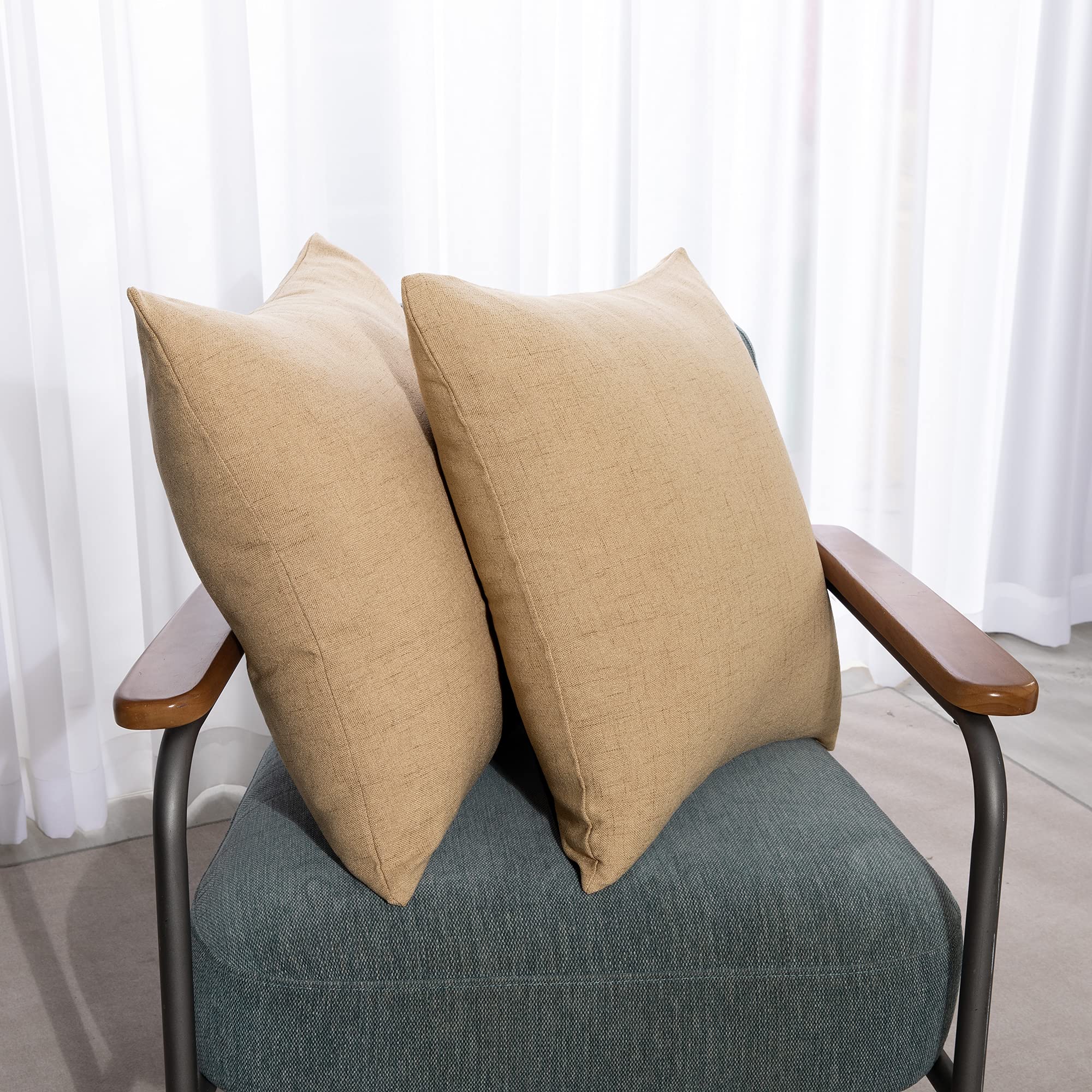 Deconovo Set of 2 Cushion Covers Faux Linen, Texture Throw Pillow Cases, Square Pillow Cover for Bedroom with Invisible Zipper, 20x20 Inch, Honey Gold