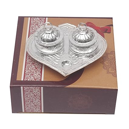 Gs Museum Gsm Silver Plated Pan Kumkum Plate ( 8Cmx10Cmx3Cm)