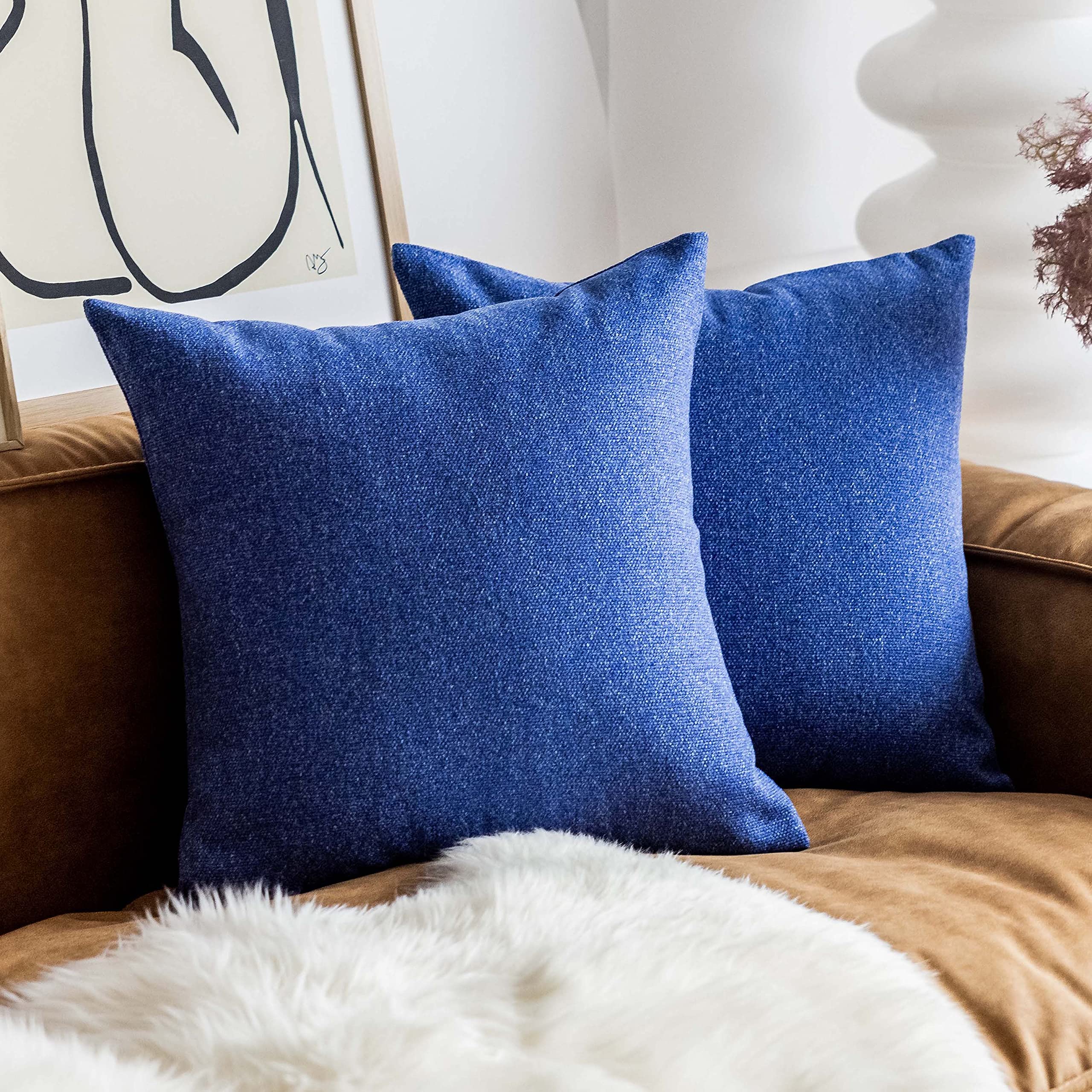 Home Brilliant Cushion Covers 18x18 for Couch Set of 2 Modern Durable Canvas Decorations Linen Cushion Cover for Kids Pets, 45x45 cm, Blue