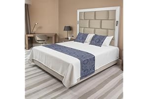 Ambesonne Mosaic Bed Runner Set, Colorful Dotwork Heart and Various Forms Pattern Geometrical Abstract, Decorative Bedding Scarf and 2 Pillow Shams for Hotels Homes, King, Navy Green