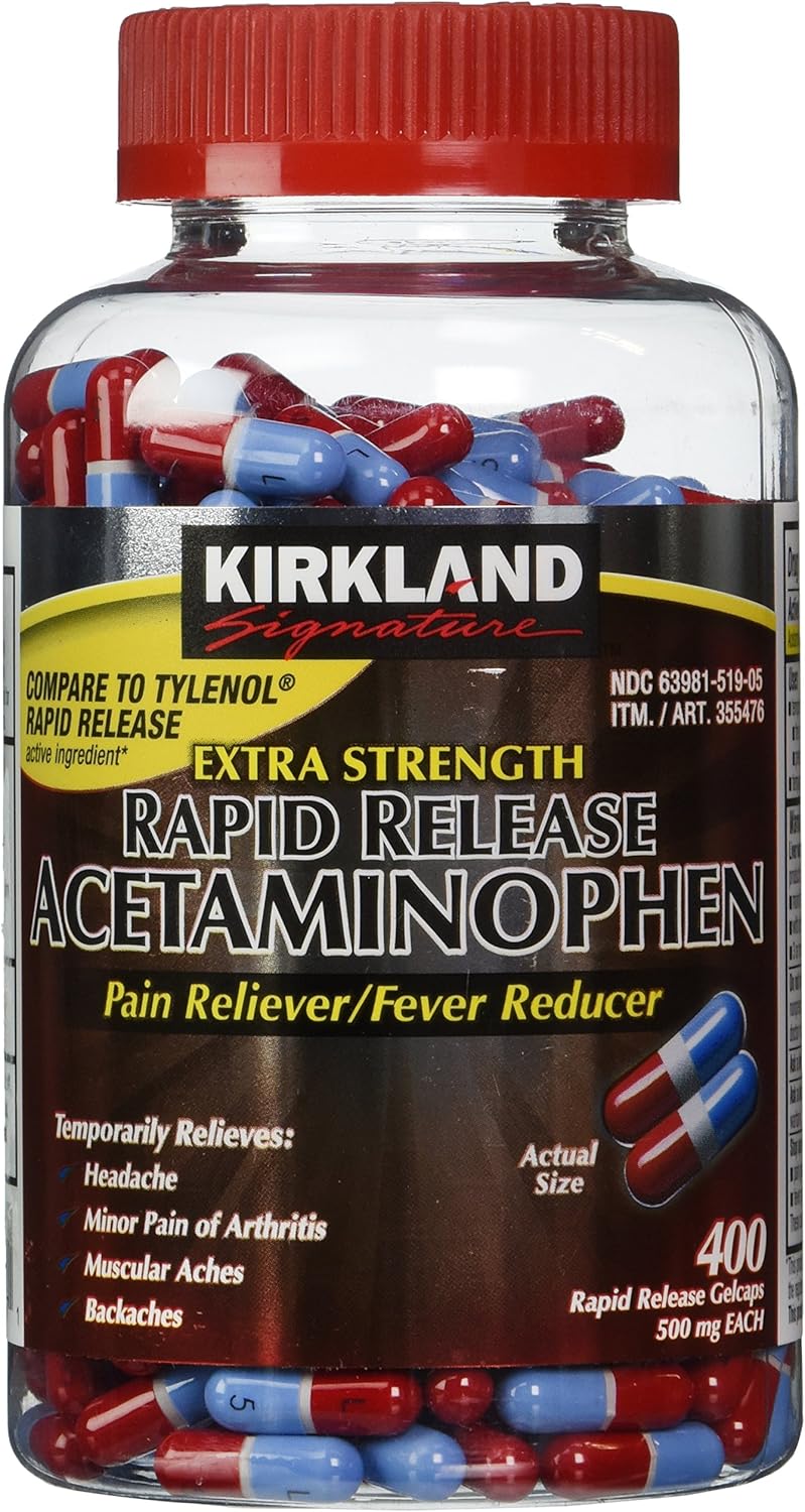 Kirkland Signature Acetaminophen Extra Strength 500mg Rapid Release Gelcap 400Count: Health & Personal Care