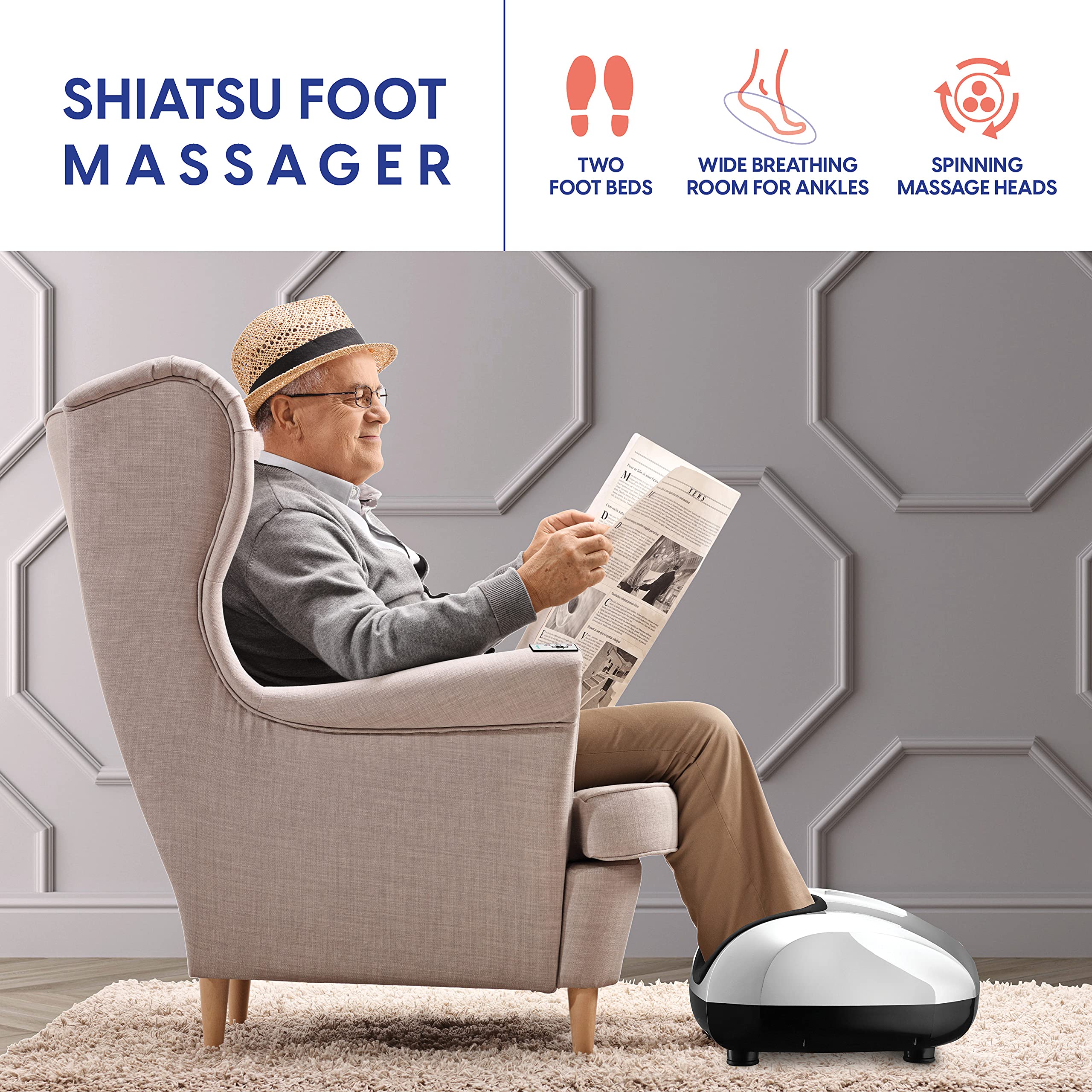 Belmint Shiatsu Foot Massager Machine - Electric Deep-Kneading Foot and Heel Pain Relief Massage with Switchable Heat, Air Compression for Plantar Fasciitis and Neuropathy with Non-Slip Rubber Feet