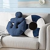 AELS 3D Anchor & Lifebuoy Nautical Throw Pillows, 19.6"& 15.7" Set of 2, Coastal Decor for Beach Enthusiasts Beach House, Ide