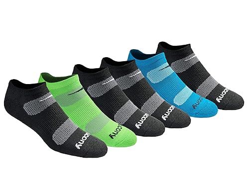 Saucony Men's RunDry Mesh Ventilating Comfort Fit Performance No-Show Socks, Available in M-XXL (6, 12, 18, Black Fashion (6 Pairs), Medium