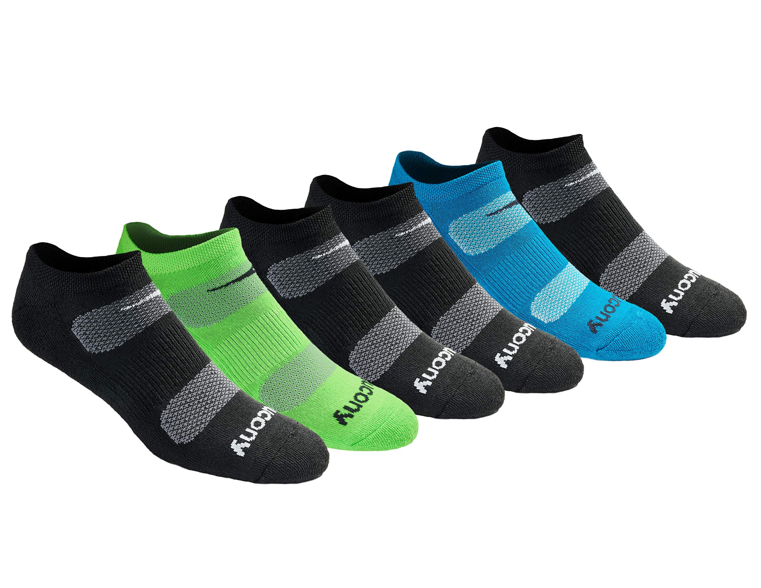 Photo 1 of **** ONLY 4 PAIR ****** Saucony Men's RunDry Mesh Ventilating Comfort Fit Performance No-Show Socks, Available in M-XXL (6, 12, 18, Black Fashion (6 Pairs), Medium