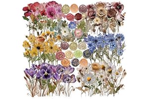 SLAPAFLIFE 450 Pcs Flower Stickers for Scrapbook Supplies, Dried Pressed Flowers Scrapbook, Natural Flower Stickers for Scrapbooking, Planner, Junk Journal, Bullet Journal