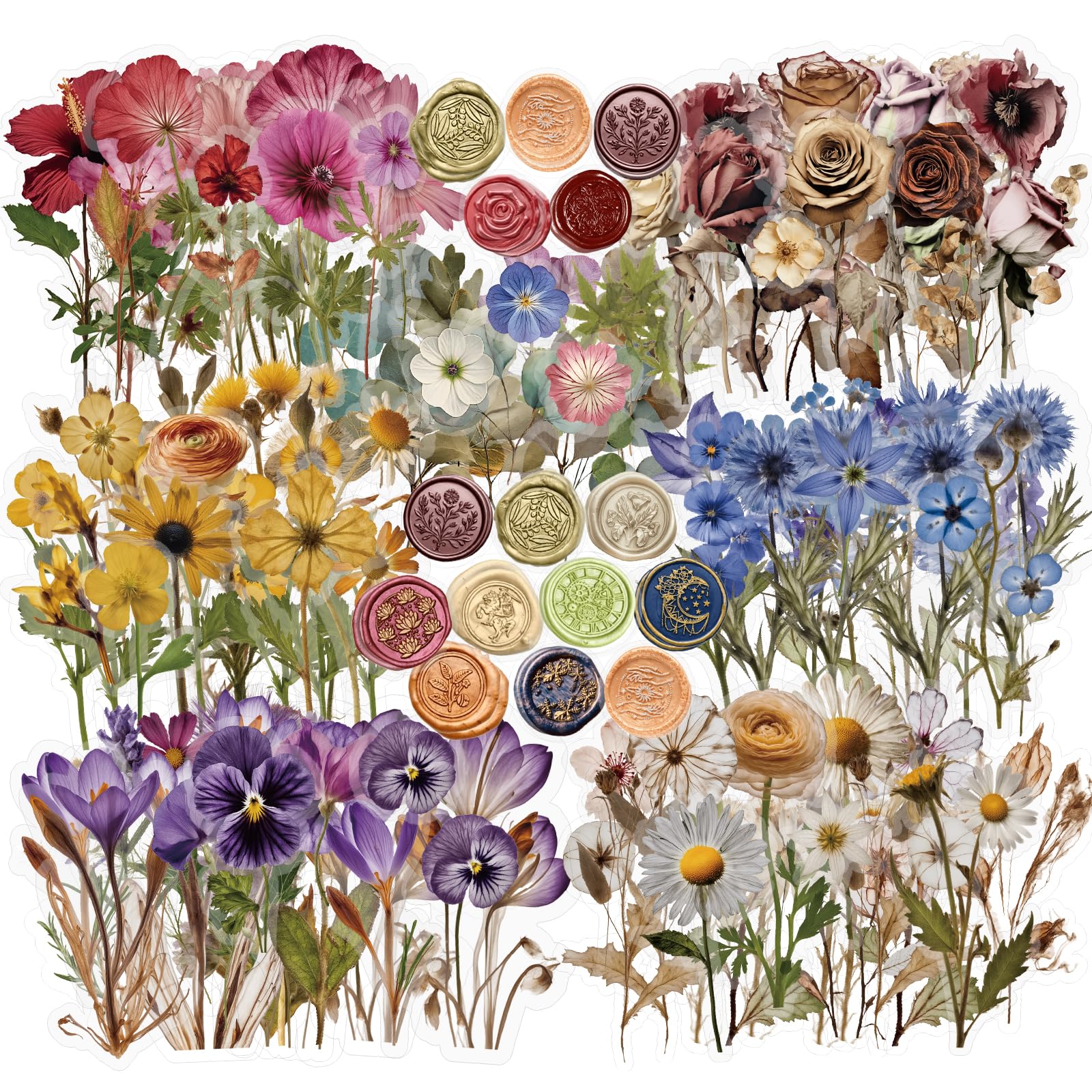 Photo 1 of 450 Pcs Flower Stickers for Scrapbook Supplies, Dried Pressed Flowers Scrapbook, Natural Flower Stickers for Scrapbooking, Planner, Junk Journal, Bullet Journal