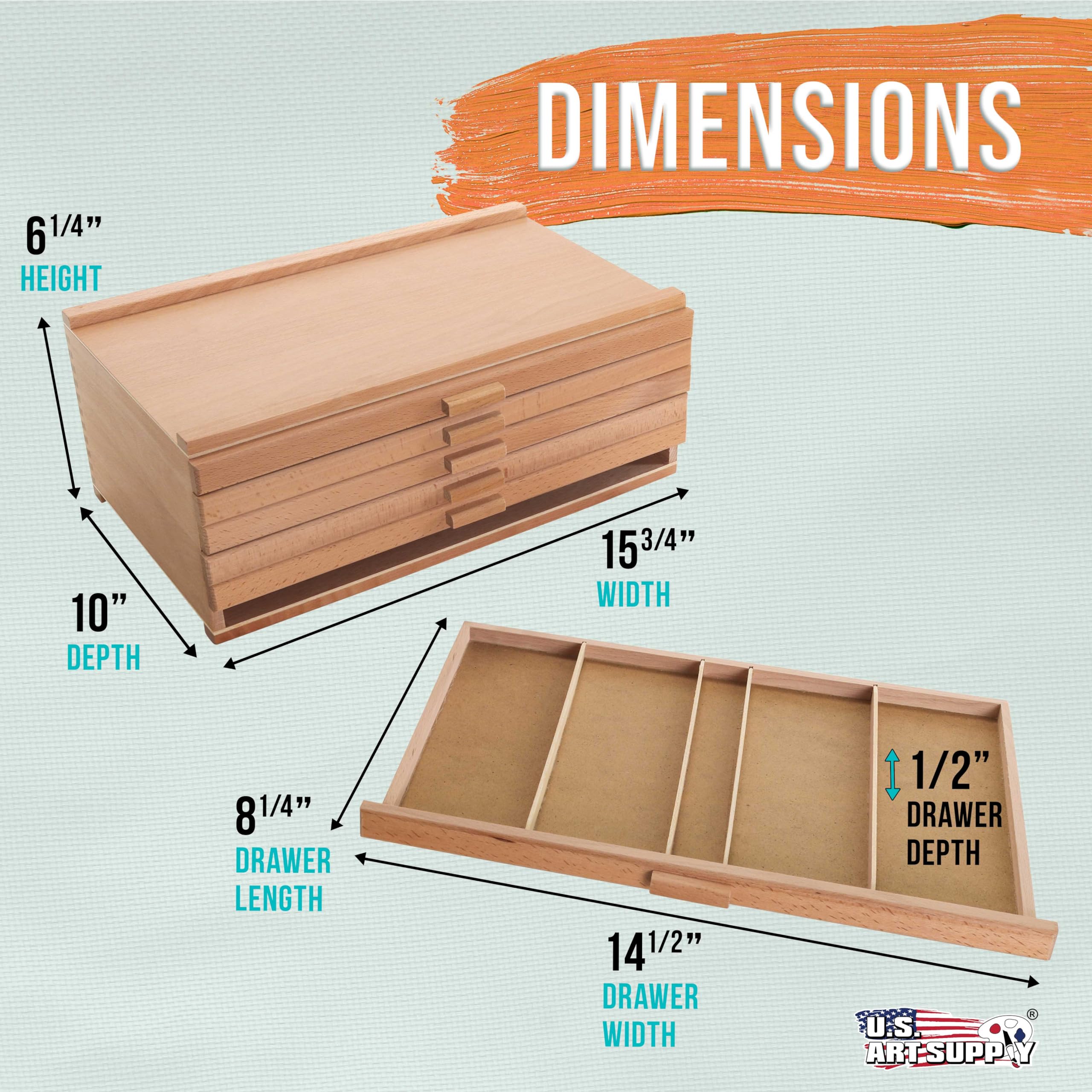 U.S. Art Supply 6-Drawer Artist Tool Supply Box with 5 Compartments per Drawer - Hardwood Art Box for Artist Supplies, Brushes, Pencils, Erasers, Tool Storage Organizer Case