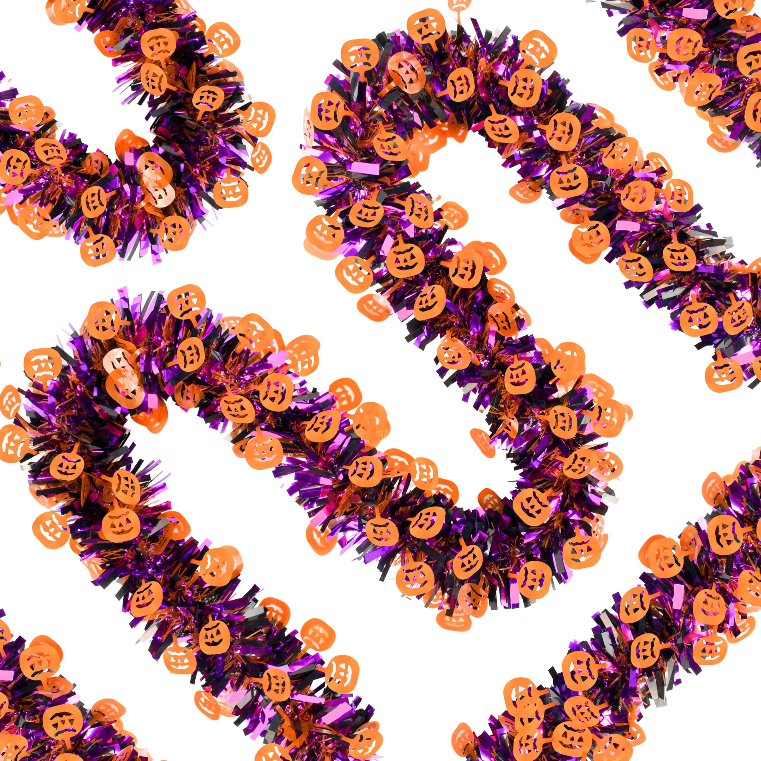 Photo 1 of 66 Ft Halloween Tinsel Garland, Glitter Tinsel Garlands with Purple Orange Pumpkin Metallic Twist Hanging Streamers Decoration for Halloween Party Home Indoor Outdoor Decor Supply