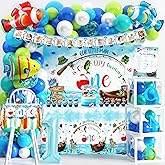 Ofishally One First Birthday Decorations Gone Fishing 1st Birthday Party Supplies Our Little Man Is Ofishally Turning One Blue White Latex Balloons Theme Party Decorations for Baby Boy
