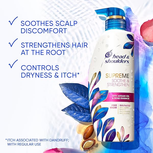 HEAD & SHOULDERS SUPREME ANTI-DANDRUFF SHAMPOO WITH ARGAN OIL AND ROSE ESSENCE, 1% PYRITHIONE ZINC, SULFATE-FREE, DEEP MOISTURIZATION AND ITCH CONTROL, 28.2 FL OZ