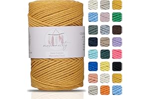 Makromecity, Cotton Macrame Cord 2mm x 195 Yards (590 feet) 2mm Recycled Cotton Crochet Yarn for Macrame Art & Crafts for Wall Hangings, Bags, Underplate, Rug (25 Colors Available) (Mustard)